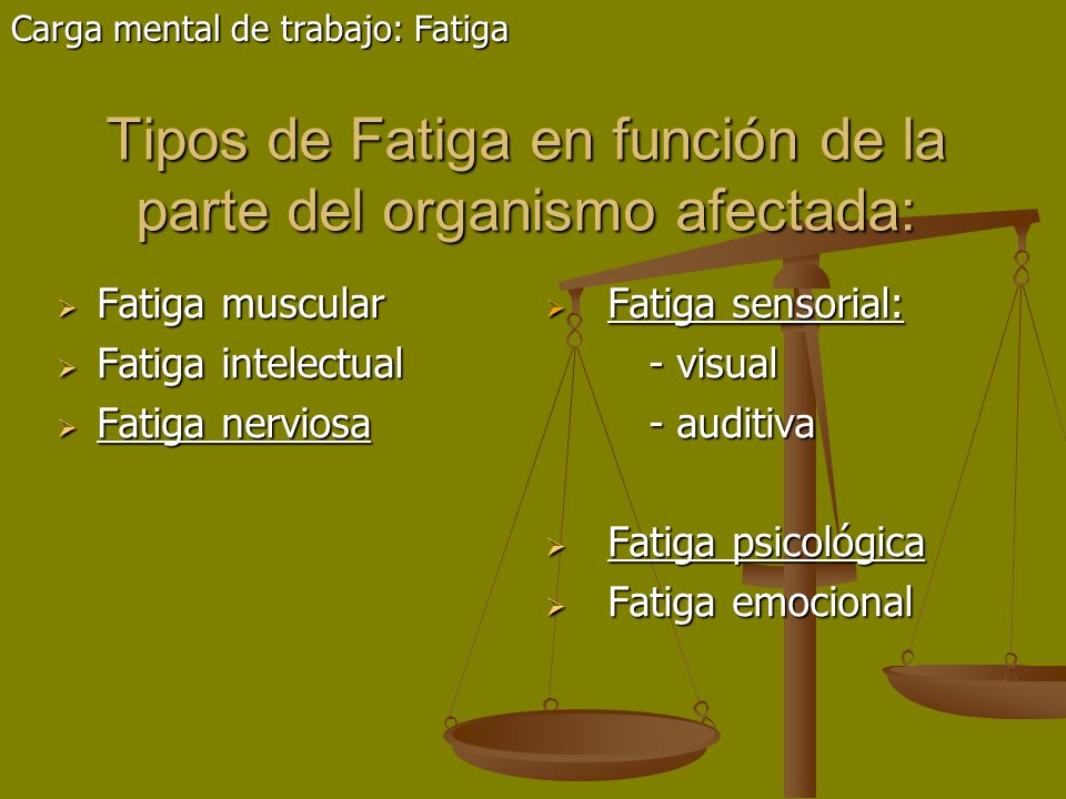 Tipos de Fatiga en función de la parte del organismo afectada: