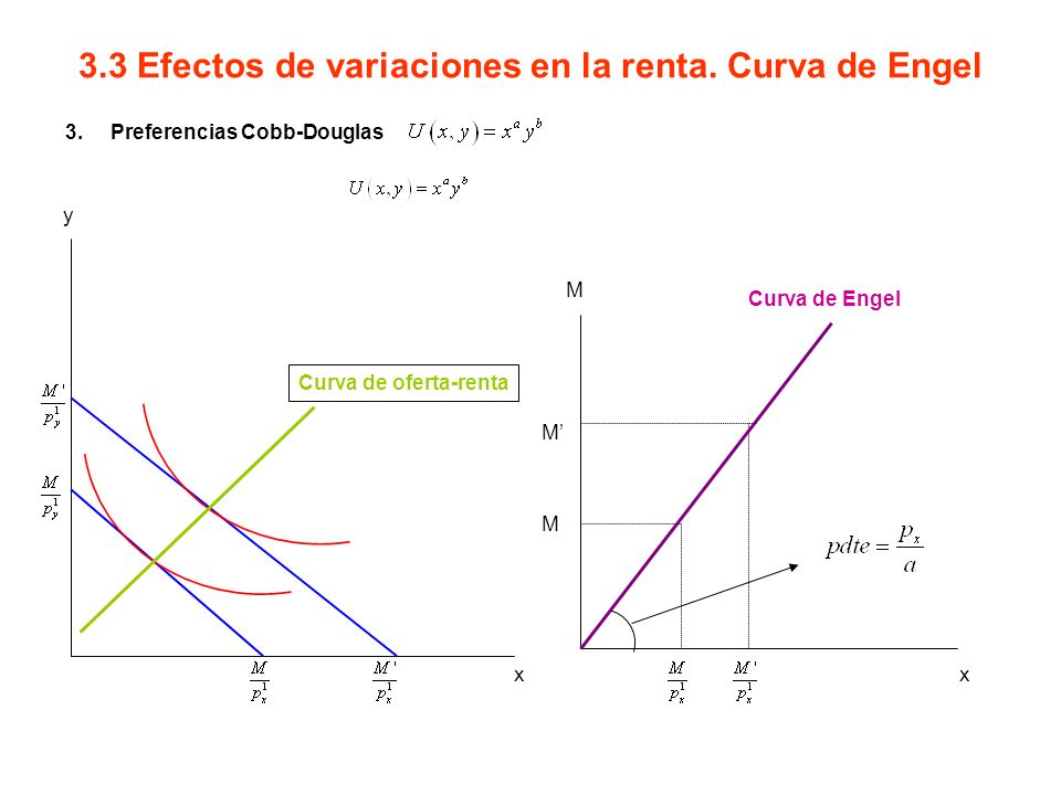 3.3 Efectos de variaciones en la renta. Curva de Engel