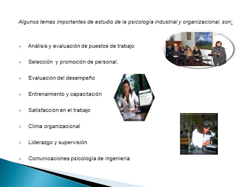 Algunos temas importantes de estudio de la psicología industrial y organizacional, son: