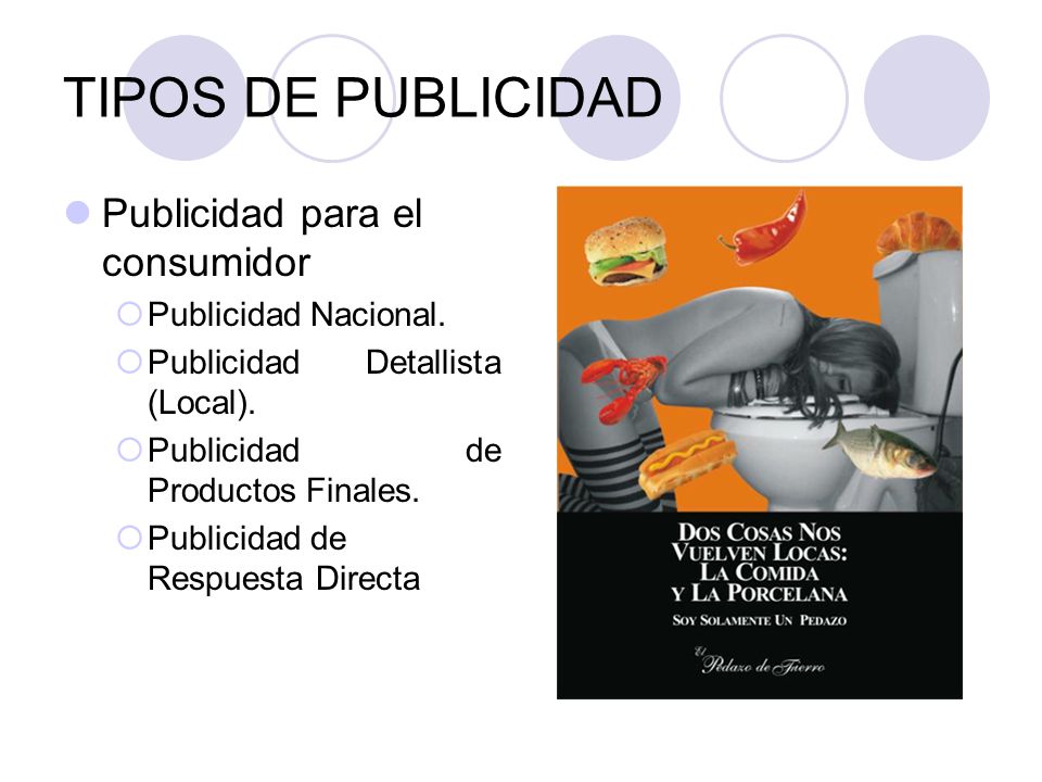 TIPOS DE PUBLICIDAD Publicidad para el consumidor Publicidad Nacional.