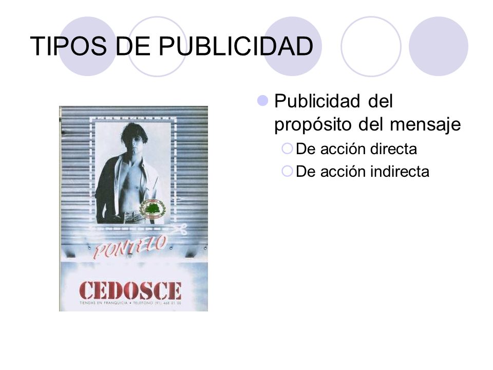 TIPOS DE PUBLICIDAD Publicidad del propósito del mensaje