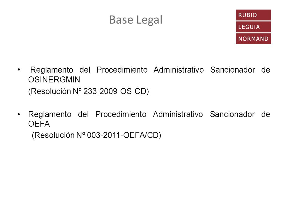 Base Legal Reglamento del Procedimiento Administrativo Sancionador de OSINERGMIN. (Resolución Nº OS-CD)