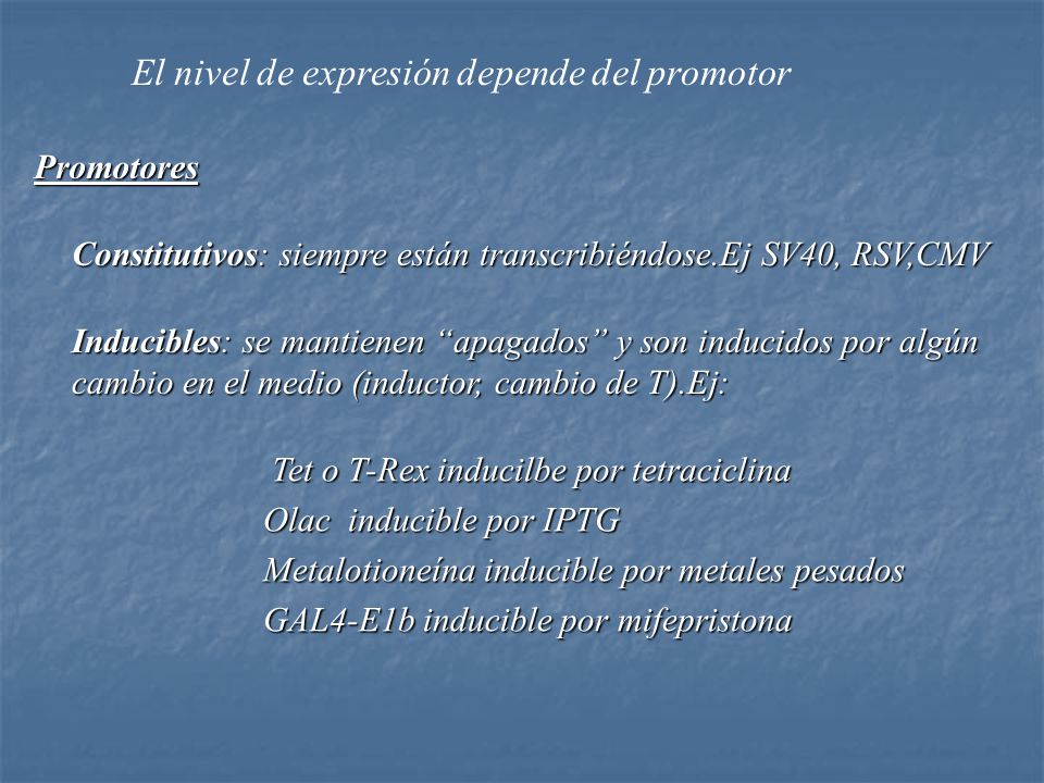 El nivel de expresión depende del promotor