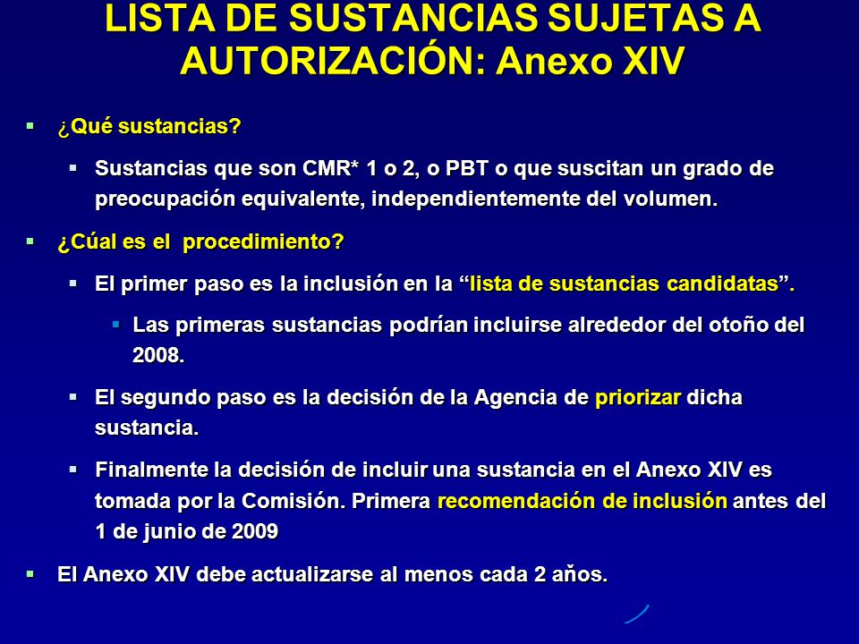 LISTA DE SUSTANCIAS SUJETAS A AUTORIZACIÓN: Anexo XIV