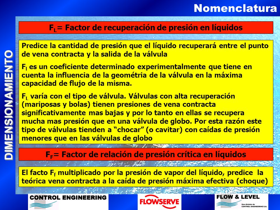 Nomenclatura FL= Factor de recuperación de presión en líquidos