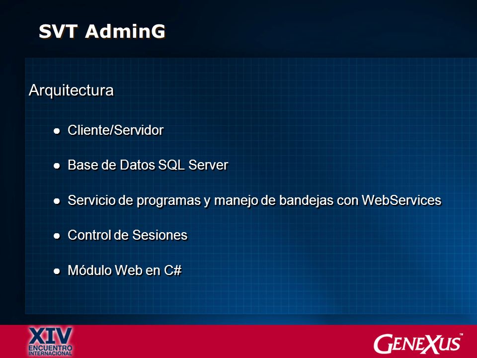 SVT AdminG Arquitectura Cliente/Servidor Base de Datos SQL Server