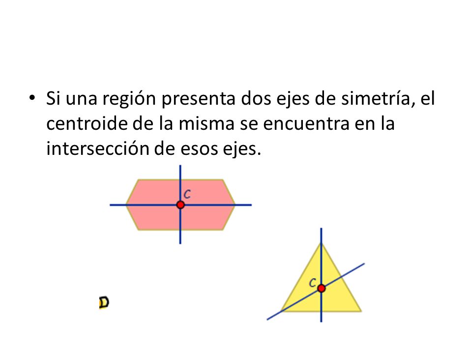 Si una región presenta dos ejes de simetría, el centroide de la misma se encuentra en la intersección de esos ejes.