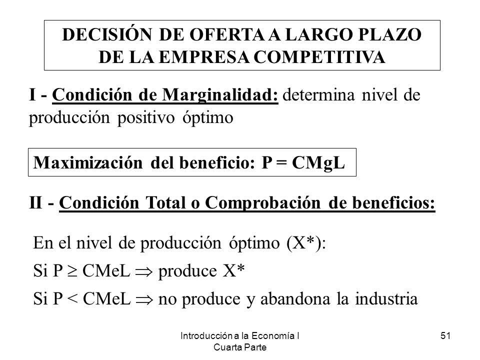 DECISIÓN DE OFERTA A LARGO PLAZO DE LA EMPRESA COMPETITIVA