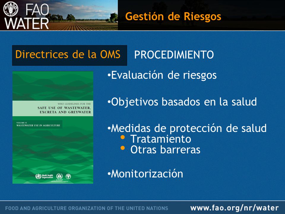 Gestión de Riesgos PROCEDIMIENTO. Directrices de la OMS. Evaluación de riesgos. Objetivos basados en la salud.