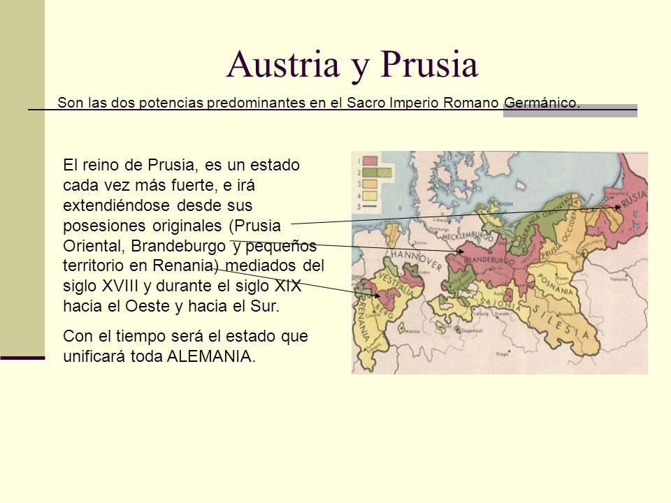 Austria y Prusia Son las dos potencias predominantes en el Sacro Imperio Romano Germánico.
