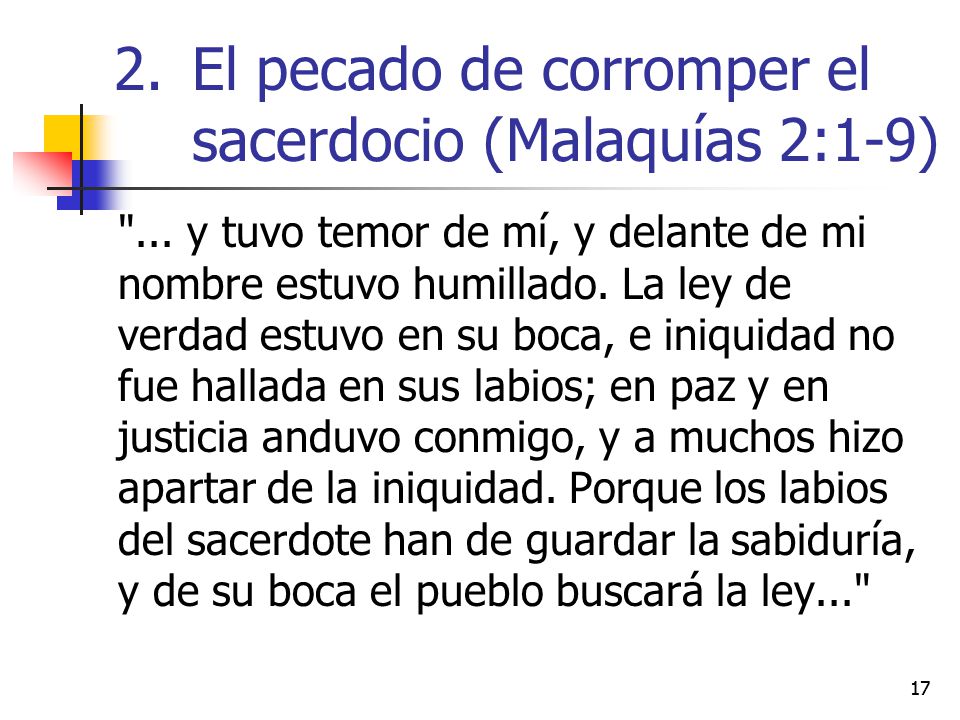 El pecado de corromper el sacerdocio (Malaquías 2:1-9)
