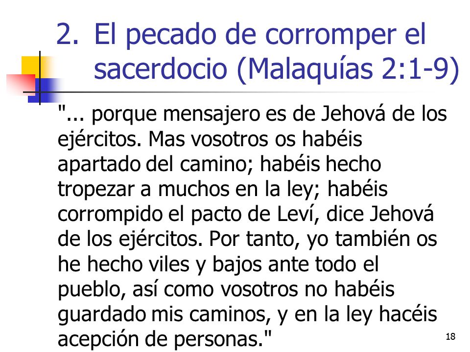 El pecado de corromper el sacerdocio (Malaquías 2:1-9)