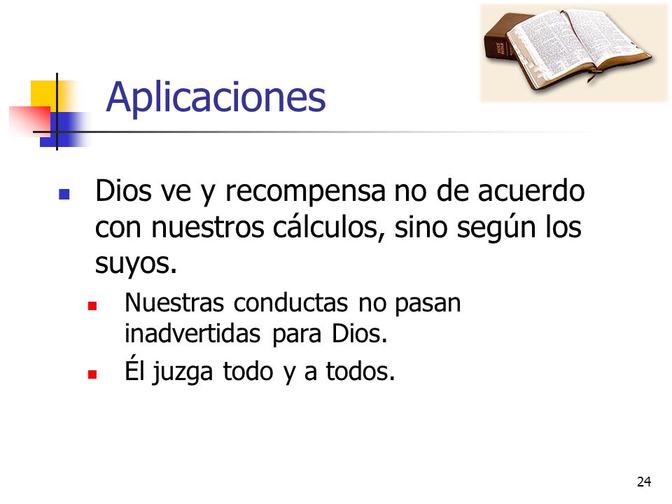 Aplicaciones Dios ve y recompensa no de acuerdo con nuestros cálculos, sino según los suyos. Nuestras conductas no pasan inadvertidas para Dios.