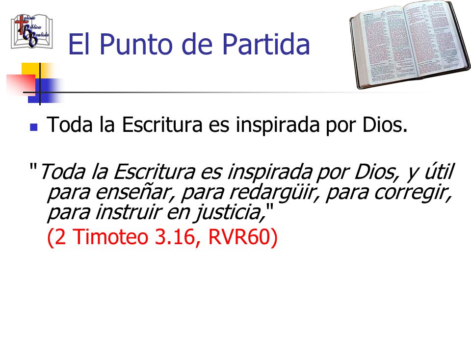 El Punto de Partida Toda la Escritura es inspirada por Dios.