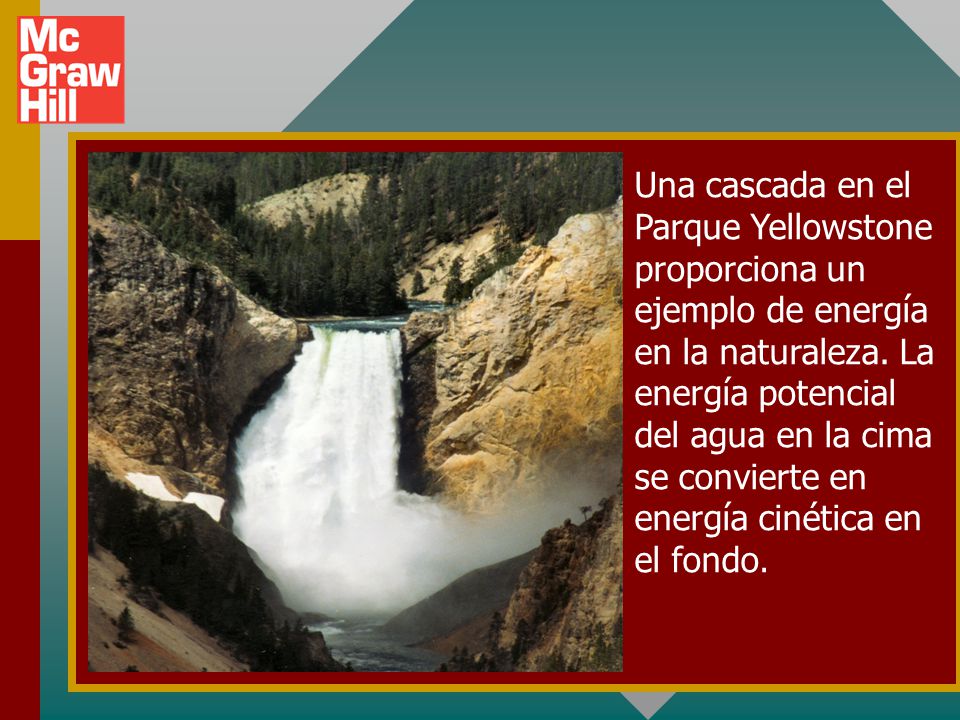 Una cascada en el Parque Yellowstone proporciona un ejemplo de energía en la naturaleza.