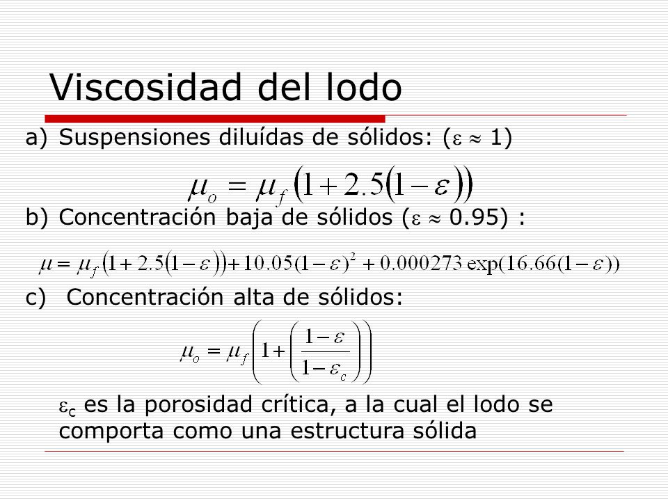 Viscosidad del lodo Suspensiones diluídas de sólidos: (  1)