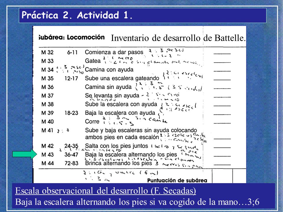 Práctica 2. Actividad 1. Inventario de desarrollo de Battelle. Escala observacional del desarrollo (F. Secadas)