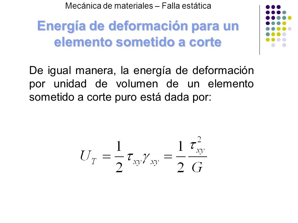 Energía de deformación para un elemento sometido a corte