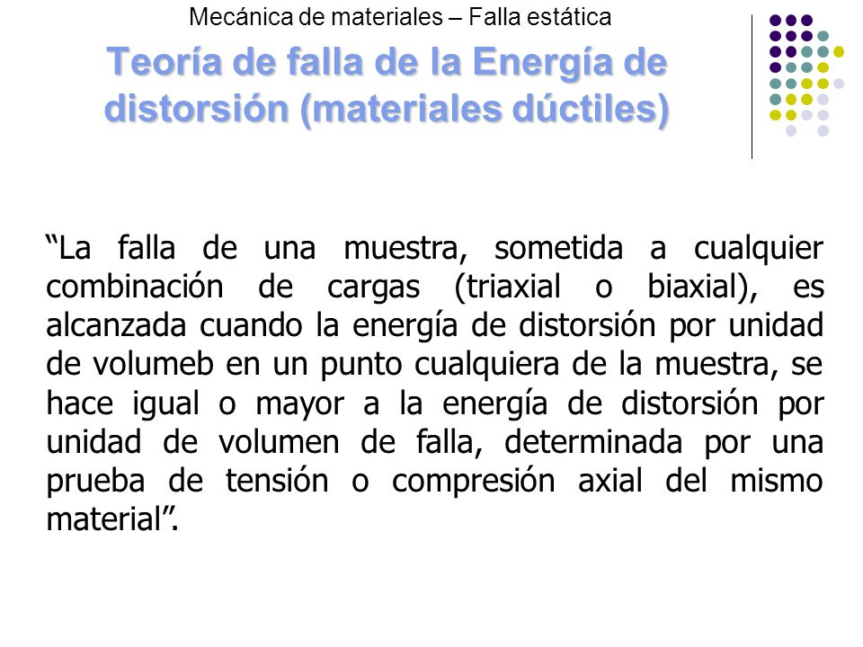 Teoría de falla de la Energía de distorsión (materiales dúctiles)