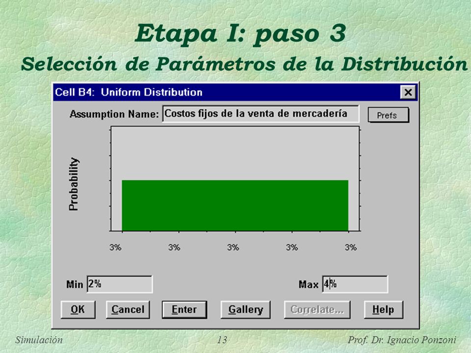 Etapa I: paso 3 Selección de Parámetros de la Distribución