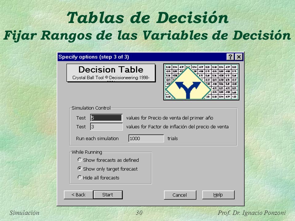 Tablas de Decisión Fijar Rangos de las Variables de Decisión