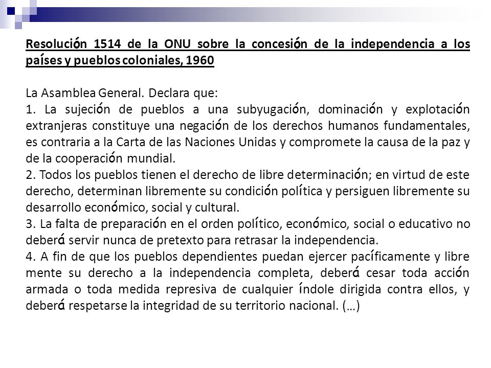 Resolución 1514 de la ONU sobre la concesión de la independencia a los países y pueblos coloniales, 1960