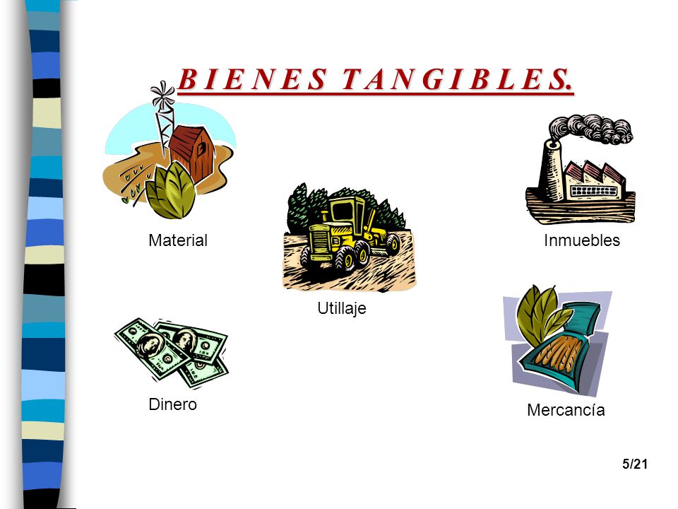 B I E N E S T A N G I B L E S. Material Inmuebles Utillaje Dinero