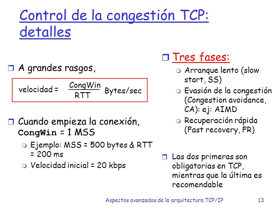 Control de la congestión TCP: detalles