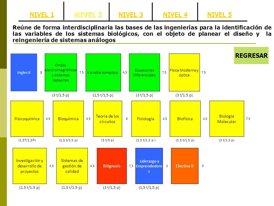 NIVEL 2 NIVEL 1 NIVEL 3 NIVEL 4 NIVEL 5 REGRESAR