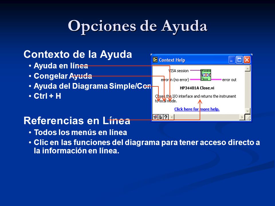 Opciones de Ayuda Contexto de la Ayuda Referencias en Línea