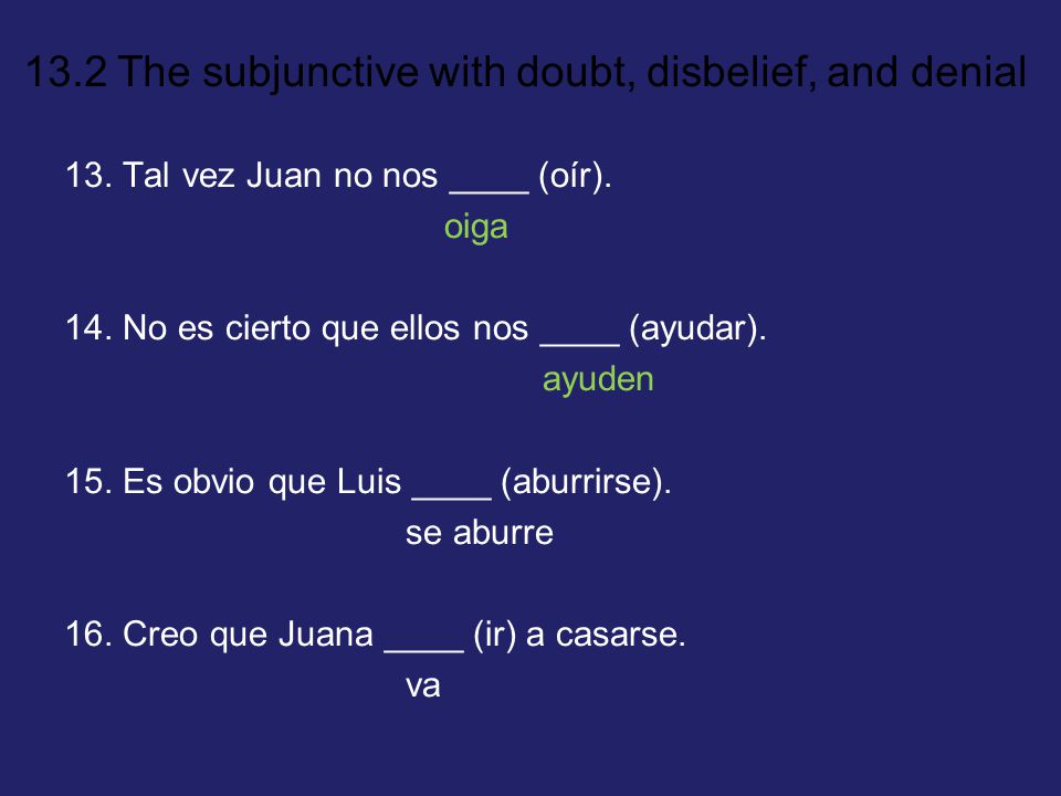 13. Tal vez Juan no nos ____ (oír).