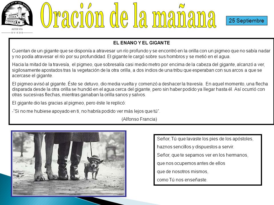 Oración de la mañana 25 Septiembre EL ENANO Y EL GIGANTE