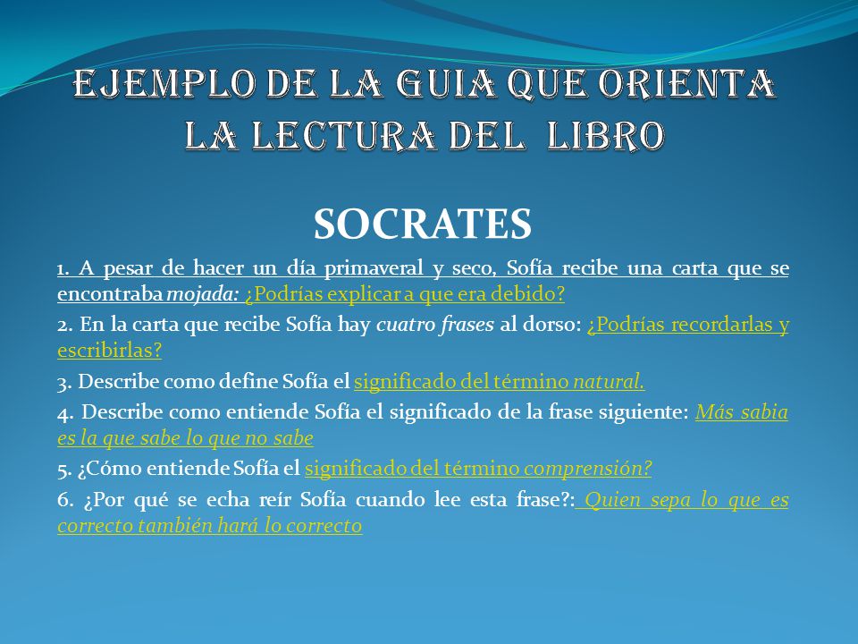 Ejemplo de la guia que orienta la lectura del libro