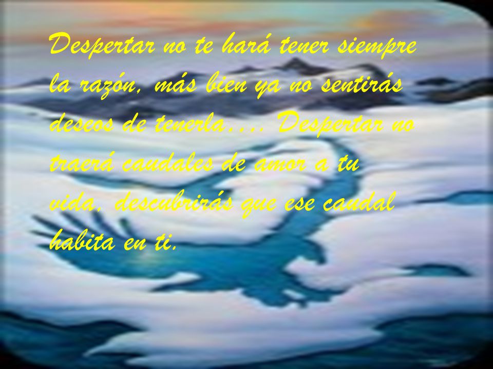 Despertar no te hará tener siempre la razón, más bien ya no sentirás deseos de tenerla…. Despertar no traerá caudales de amor a tu vida, descubrirás que ese caudal habita en ti.