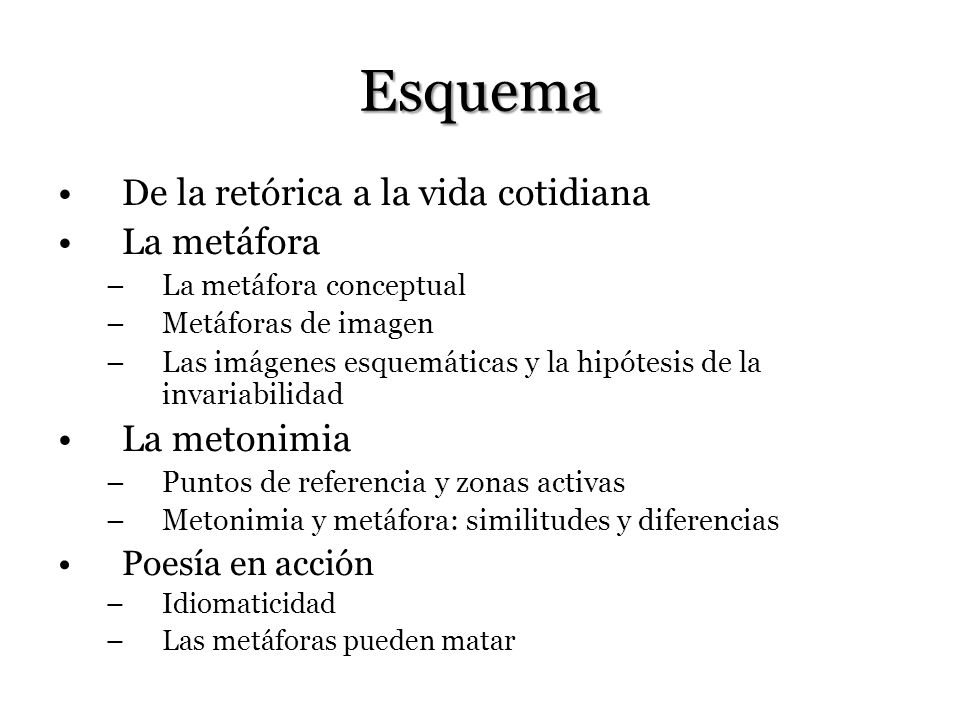 Esquema De la retórica a la vida cotidiana La metáfora La metonimia
