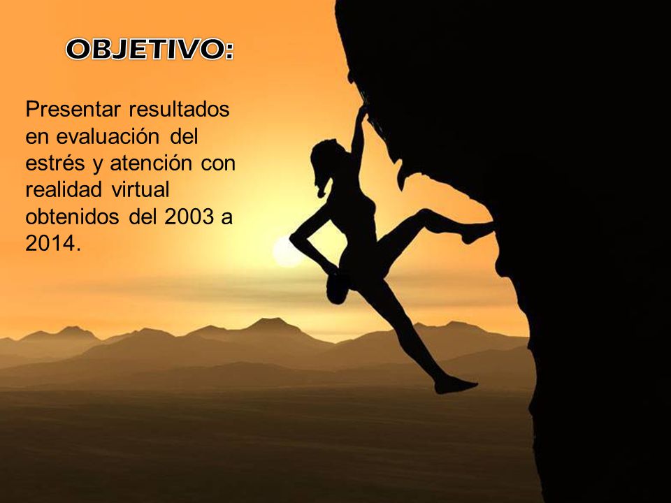OBJETIVO: Presentar resultados en evaluación del estrés y atención con realidad virtual obtenidos del 2003 a