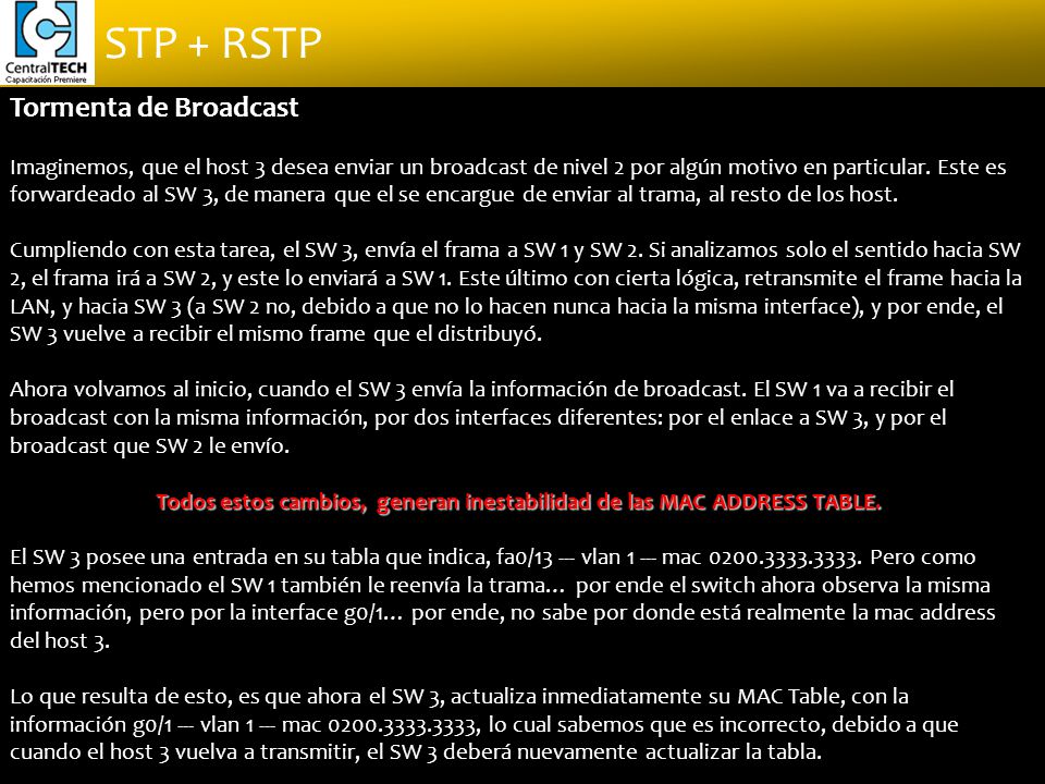 Todos estos cambios, generan inestabilidad de las MAC ADDRESS TABLE.