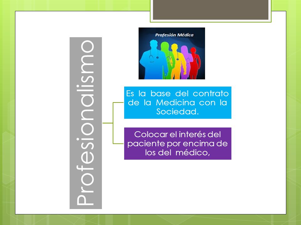 Profesionalismo Es la base del contrato de la Medicina con la Sociedad.