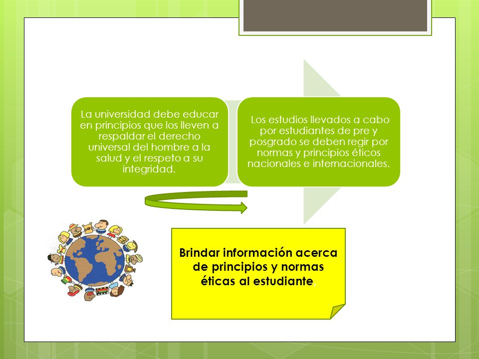 La universidad debe educar en principios que los lleven a respaldar el derecho universal del hombre a la salud y el respeto a su integridad.