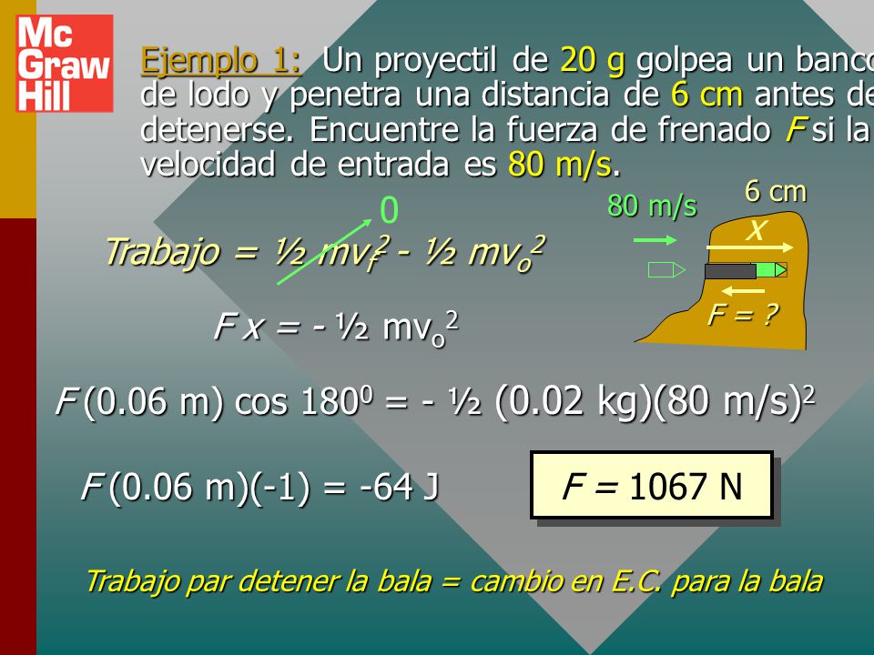 Trabajo par detener la bala = cambio en E.C. para la bala