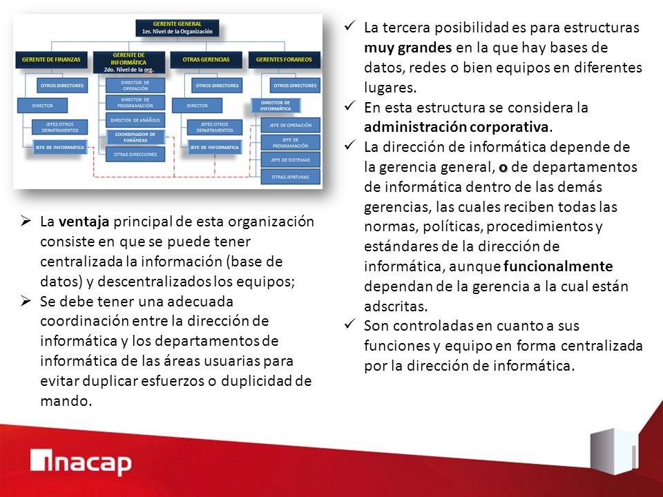 La tercera posibilidad es para estructuras muy grandes en la que hay bases de datos, redes o bien equipos en diferentes lugares.