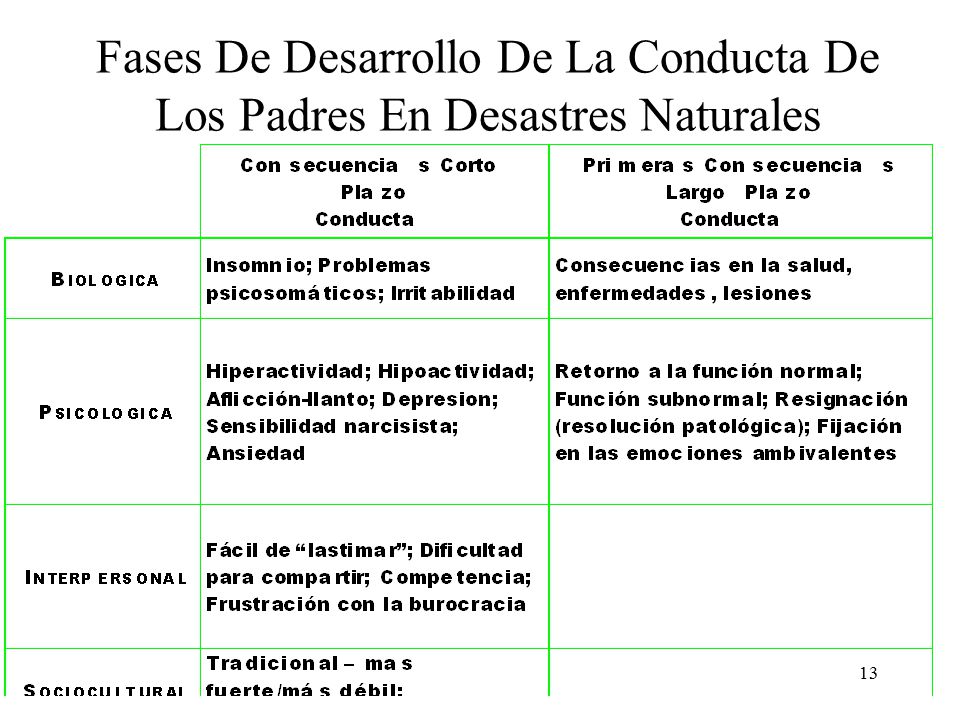 Fases De Desarrollo De La Conducta De Los Padres En Desastres Naturales