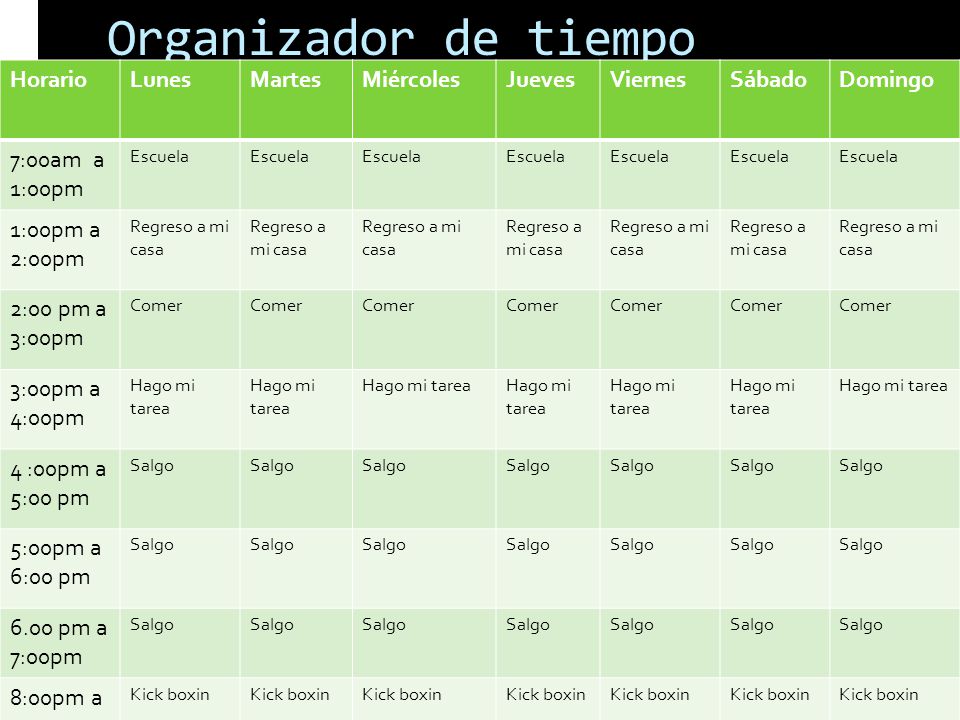 Organizador de tiempo Horario Lunes Martes Miércoles Jueves Viernes