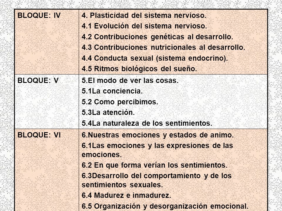 BLOQUE: IV 4. Plasticidad del sistema nervioso. 4.1 Evolución del sistema nervioso. 4.2 Contribuciones genéticas al desarrollo.