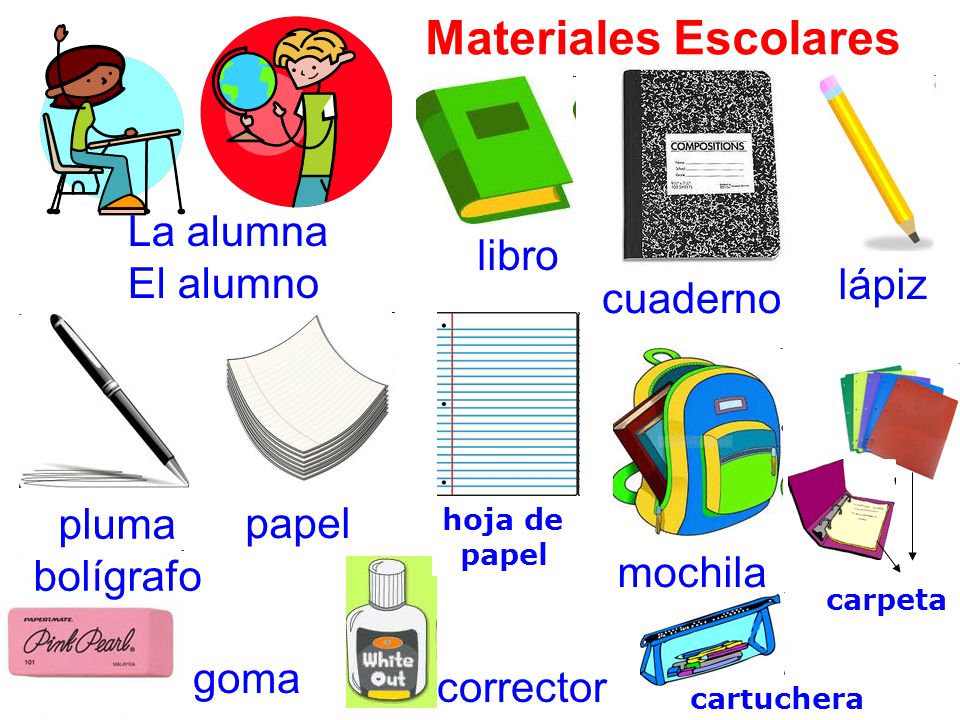Materiales Escolares La alumna El alumno libro lápiz cuaderno pluma