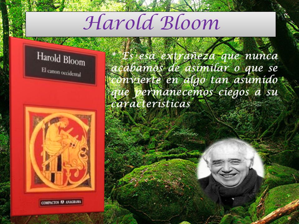 Harold Bloom * Es esa extrañeza que nunca acabamos de asimilar o que se convierte en algo tan asumido que permanecemos ciegos a su características.