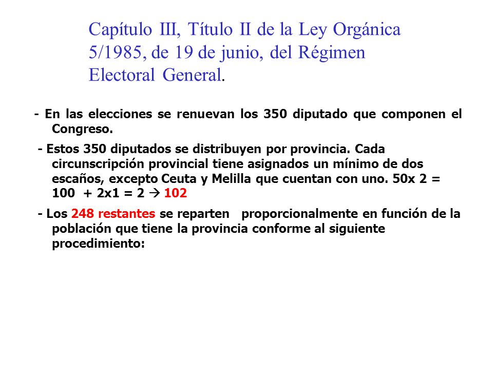 Capítulo III, Título II de la Ley Orgánica 5/1985, de 19 de junio, del Régimen Electoral General.