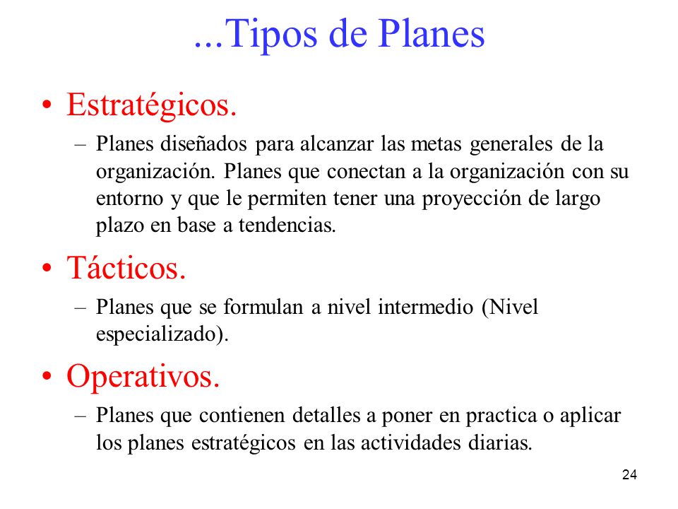 ...Tipos de Planes Estratégicos. Tácticos. Operativos.