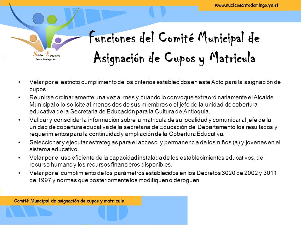 Funciones del Comité Municipal de Asignación de Cupos y Matricula