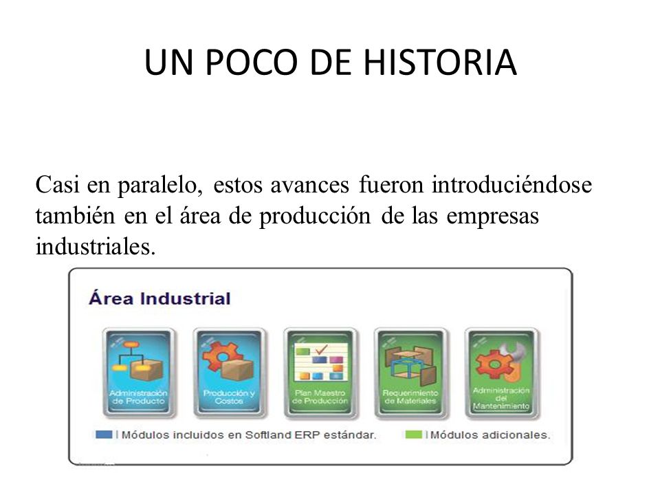 UN POCO DE HISTORIA Casi en paralelo, estos avances fueron introduciéndose también en el área de producción de las empresas industriales.
